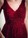 V-Ausschnitt Dunkelrot Perlen A-Linie Abendkleider, Abendparty Abendkleider, 12061