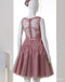 Rosa Illusion Durchsichtige Spitze Perlen Kurze Günstige Homecoming Kleider Online, CM568