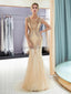Χρυσό Κόσμημα Rhinestone μεγάλο Βαθμό Beaded Γοργόνα Βράδυ Φορέματα Prom, Βράδυ Πάρτι, Φορέματα Prom, 12040