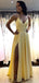 Einfache V-Ausschnitt Seitenschlitz gelb lange Abend Prom Kleider, Abend Party Prom Kleider, 12141
