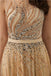 Cowl See Through Gold Beaded A-line Evening Prom Dresses, Evening Party Prom Dresses, 12093