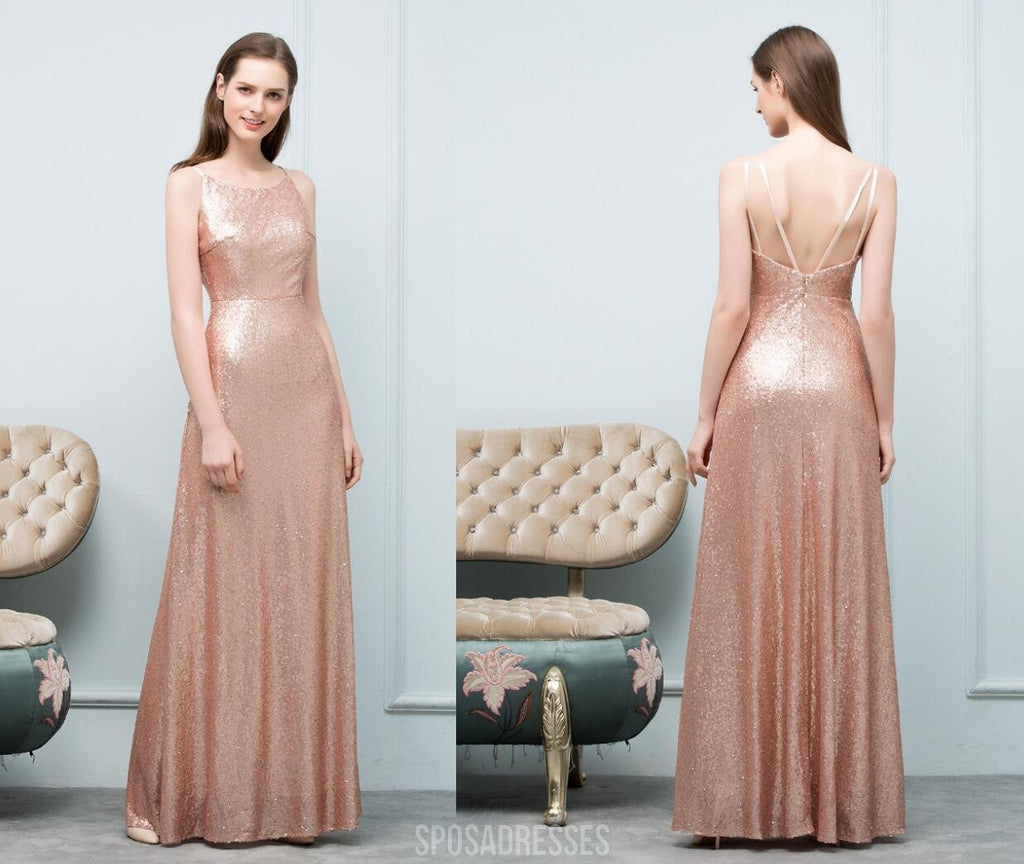 Vestidos de dama de honor de lentejuelas de oro con la longitud del piso brillante y mal combinados en línea, WG547