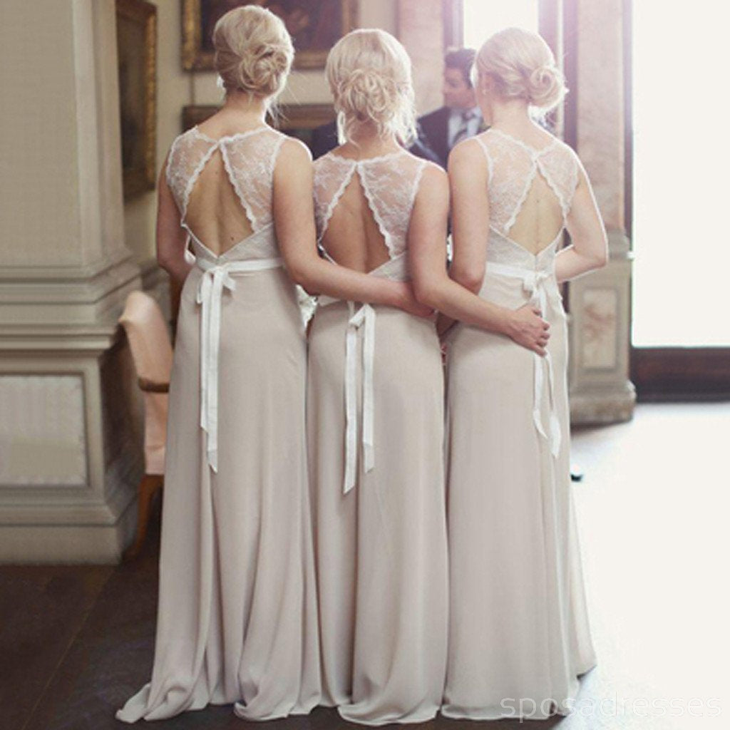 Charming Open Back Lace Top Illusion Cheap Long Bridesmaid Dresses, WG039