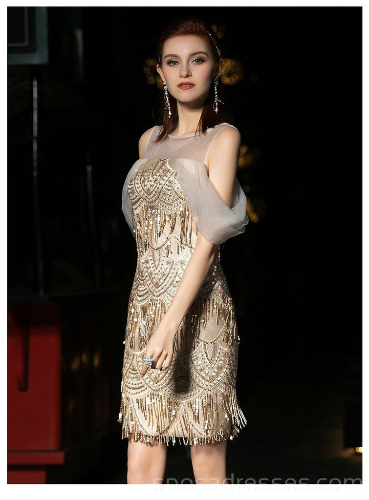 Off Shoulder Gold Sequin Φτηνά Homecoming Φορέματα Online, Φθηνά Κοντά Φορέματα Prom, CM766