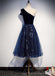 Un hombro Negro Lentejuela Azul marino único Vestidos de fiesta baratos en línea, Vestidos de fiesta cortos baratos, CM767