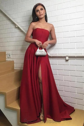 Simple Dark Red Side Slit Long Evening Prom Dresses, Evening Party Prom Dresses, 12171