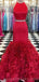 Δύο κομμάτια Halter Red Mermaid Long Evening Prom Dresses With τσέπες, φθηνά φορέματα Custom Party Prom, 18604