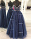 Sexy Spaghetti Backless Navy A line Long Evening Prom Dresses, Popular Cheap Long 2018 Party Prom Dresses, 17277