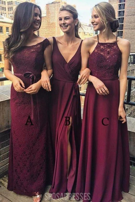 Vermelho escuro Mimsatched baratos longos dama de honra vestidos on-line, WG203
