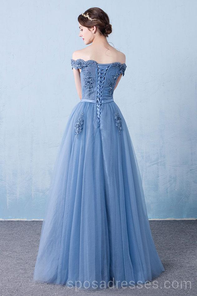 Off Shoulder Dusty Blue lange Abend Ballkleider, billige benutzerdefinierte Party Prom Kleider, 18591