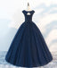 Ναυτικό Καπάκι Μανίκια Φόρεμα Μπάλα Τούλι Φθηνά Μακρά Βραδινά Φορέματα Prom, Συνήθεια Sweet16 Φορέματα, 18410