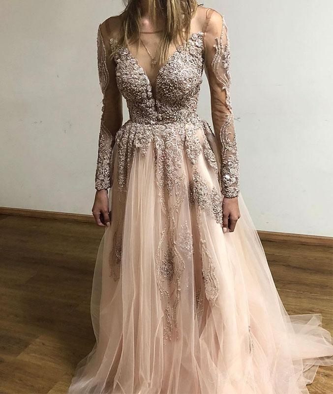 Populaire Long Sleeves Lace Cheap Long Evening Prom Dresses, Custom Sweet16 Dresses, 18414