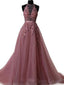 Halter Dusty Red See Through A line Lace Long Custom βραδινά φορέματα Prom, 17408