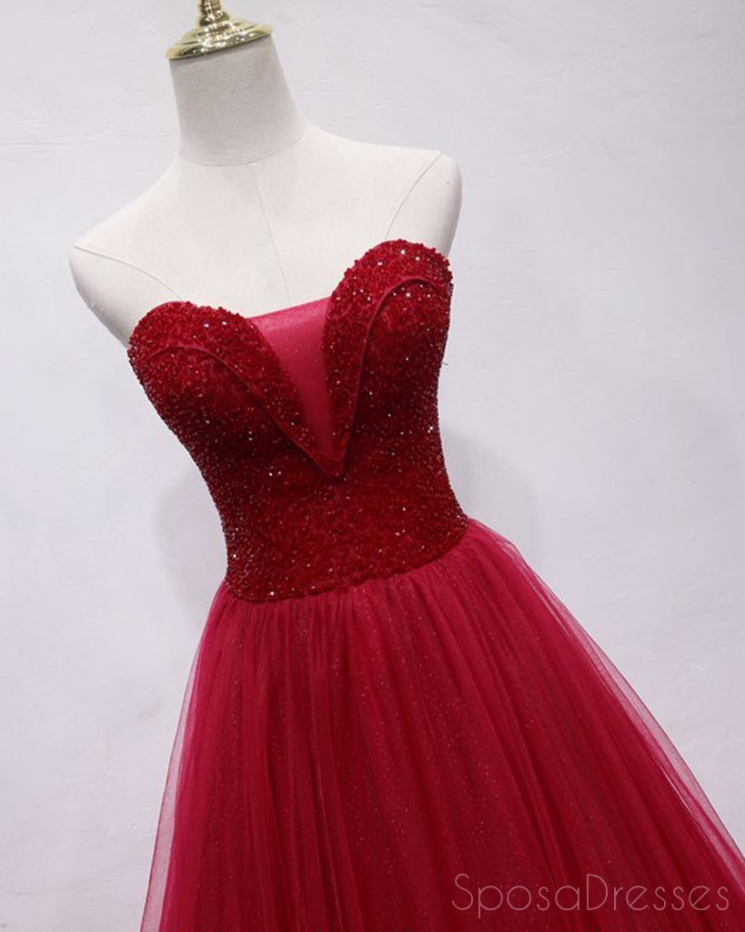 Chérie perlée rouge foncé longues robes de bal de soirée, robes de bal de fête personnalisées bon marché, 18594