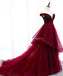 Σκούρο κόκκινο μακριά ώμου Ruffle μακρά βραδινά φορέματα, βραδινά φορέματα, 12217