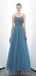 Spaghetti Straps Dusty Blue Cheap Evening Prom Robes, Evening Party Prom Robes, 12176
