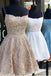 Gold Lace Cross Back Short Homecoming Φορέματα Σε Απευθείας Σύνδεση, Φθηνά Φορέματα Μικρού Χορού, CM840