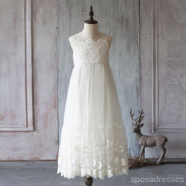 Florista del tul del cordón del marfil de espagueti se viste, vestidos de la dama de honor menores populares, FG049