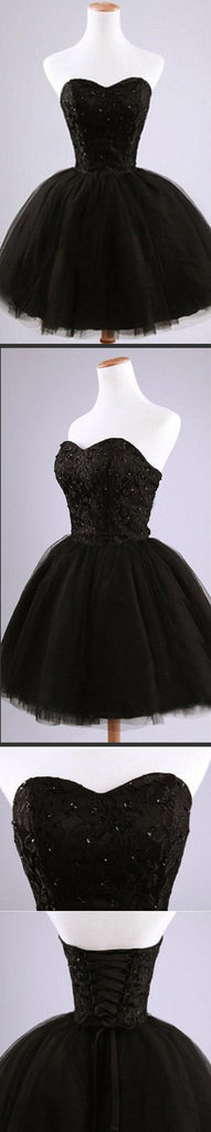 Vestido negro de encaje formal, vestidos de fiesta cortos de regreso a casa, CM0024