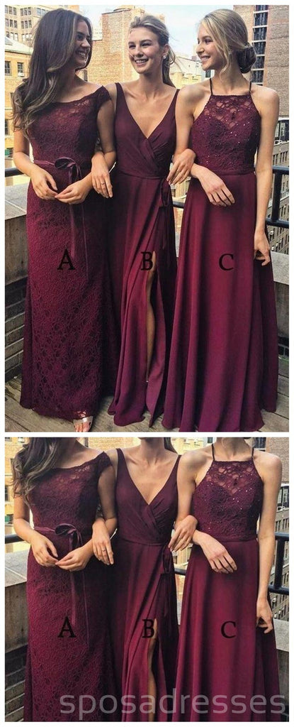Vermelho escuro Mimsatched baratos longos dama de honra vestidos on-line, WG203