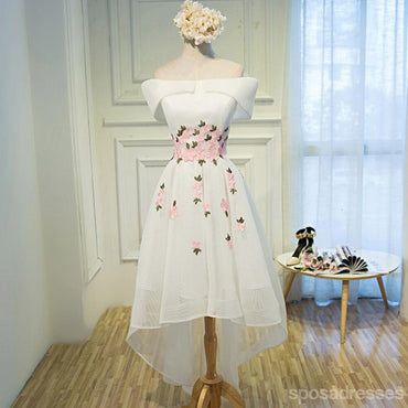 Σέξι Υψηλή Χαμηλή από τον ώμο ευθεία Ντεκολτέ κέντημα τούλι σύντομη επιστροφή στην πατρίδα φορέματα Prom, προσιτές σύντομο πάρτι Prom γλυκό 16 φορέματα, τέλεια Επιστροφή στην πατρίδα κοκτέιλ φορέματα, CM363