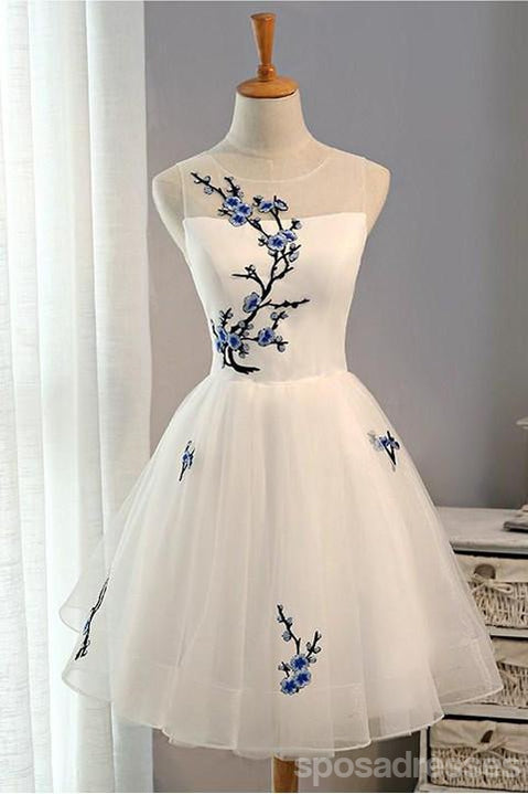 Cute Applique White Short Homecoming Prom Dresses, Cheap Sweet 16 Dresses, CM359