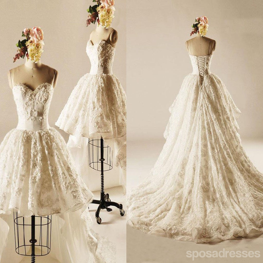 Unique Hi-low Sweetheart Lace Wedding Dresses, Popular Lace Up Bridal Gown, WD0003