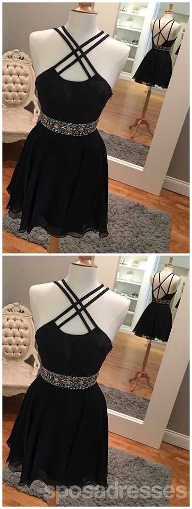 Σέξι Backless σύντομη Rhinestone Μαύρο Homecoming Φορέματα 2018, CM485