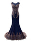 Μπλε δαντελλών Δείτε Μέσα Γοργόνα Μακρύ Βράδυ Φορέματα Prom, 17527