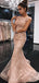 Peach Cap Sleeves Γοργόνα Rhinestone Long Evening Prom Φορέματα, Sparkly Γλυκό 16 Φορέματα, 18333