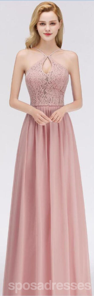 Blush Pink Lace Floor Length Missatched Chiffon Bridesmaid Dresses Online, WG542