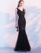 Black Lace Beaded Mermaid Long Evening Prom Robes, Robes de bal soirée, 12320