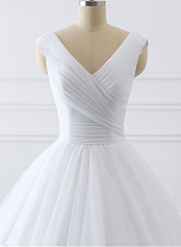 Λευκό V λαιμό Tulle Φτηνές Γάμο Φορέματα σε απευθείας σύνδεση, Φτηνές A-line νυφικό φορέματα, WD464