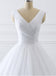 Vestidos de novia baratos de tul con cuello en V blanco en línea, vestidos de novia baratos de una línea, WD464