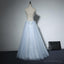 Χλωμός-το Μπλε Σέξι Σταυρός Πίσω από Δαντέλα διακοσμημένα με Χάντρες Φορέματα Prom Βραδιού, Δημοφιλή Δαντέλα Κόμμα Φορέματα Prom, Συνήθεια Μακριά Φορέματα Prom, Φτηνές Επίσημα Φορέματα Prom, 17179