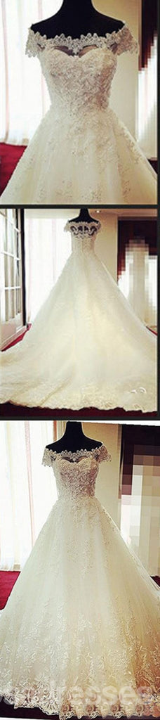 Vestidos de fiesta de boda de encaje con hombros descubiertos y manga de Gorgeous Off Shoulder, Vestidos para bodas, WD0004
