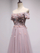 Από τον ώμο Μωβ κοντό μανίκι Α-line μακριά φορέματα βραδιού Prom, 17619