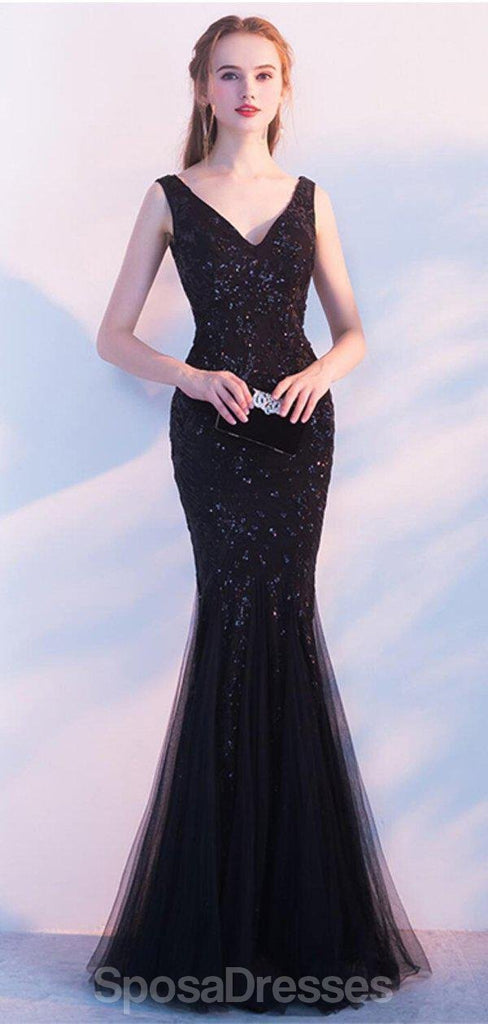 Μαύρη δαντέλα beaded γοργόνα μακρύ βράδυ Prom φορέματα, Βραδινό Κόμμα Prom Φορέματα, 12320