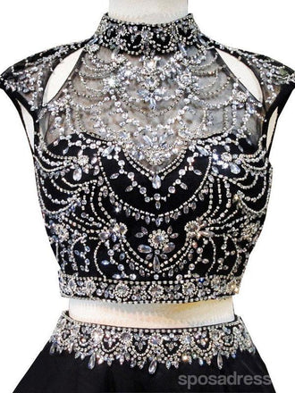 High Neck Beaded Short Two Piece Black Homecoming Dresses 2018, CM479