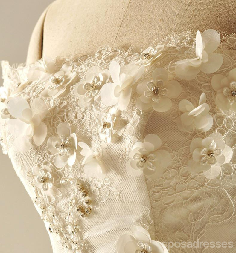 Off Shoulder Handmade Flower Lace Wedding Bridal Dresses, Custom Made Wedding Dresses, Affordable Wedding Bridal Gowns, WD230