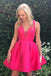 Einfache Hot Pink V-Ausschnitt Günstige kurze Homecoming Kleider Online, CM649