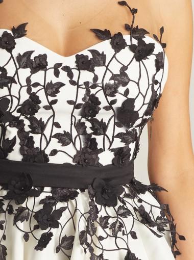 Μαύρο δαντέλα Απλικέ Λευκό Φτηνά Κοντά Φορέματα Επιστροφής Online, CM615