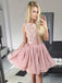 Dusty Pink High Neck Chiffon Vestidos cortos de regreso a casa baratos en línea, CM622