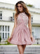 Dusty Pink High Neck Chiffon Vestidos cortos de regreso a casa baratos en línea, CM622