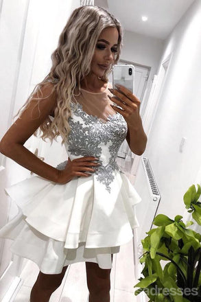 Cap μανίκια Γκρι Δαντέλα φθηνά σύντομα φορέματα Homecoming σε απευθείας σύνδεση, CM662