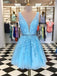 V-Ausschnitt Blue Lace Günstige kurze Homecoming Kleider Online, CM663