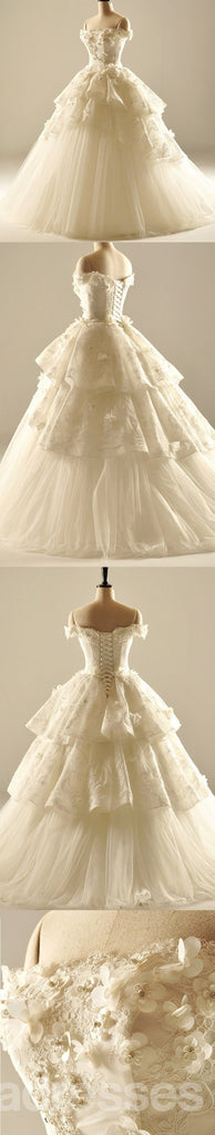 Off Shoulder Handmade Flower Lace Wedding Bridal Dresses, Custom Made Wedding Dresses, Affordable Wedding Bridal Gowns, WD230