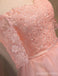 Hors de l'Épaule à Manches Courtes Rose en Dentelle Mignon Homecoming Robes de Bal Abordables de soirée Courte Robes de Bal, Parfait Robes de bal, CM306
