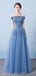 De l'épaule longues robes de bal d'étudiants du soir bleues poussiéreuses, robes de bal d'étudiants du parti personnalisées bon marché, 18591