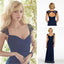 Cap Sleeve Open Back Chiffon Navy Blue Formal Cheap Bridesmaid Dresses, WG43